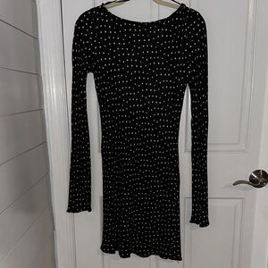 Black Polka Dot Long sleeve silky Dress